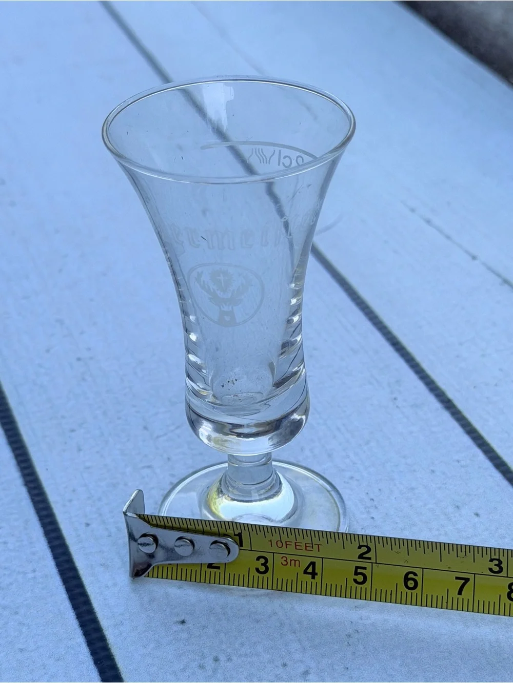 Vintage Jägermeister Stemmed Cordial Shot Glass - Etched Logo, 2cl